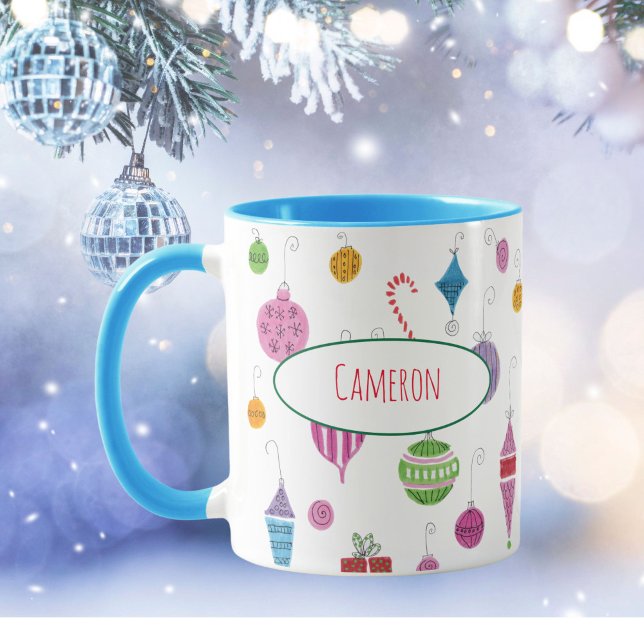 Caneca Enfeites de natal Retro Cute Personalizados Chá (Tea, coffee and hot chocolate taste better when sipped from this unique, hand-illustrated mug!)