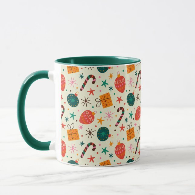 Caneca Enfeites de natal retroativo e padrão de presentes (Esquerda)