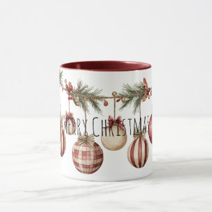 Caneca Enfeites de Natal Vermelho Creme