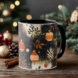 Caneca Enfeites rústicos de Natal com laranja e dourado
