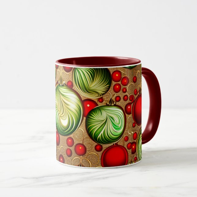 Caneca Enfeites Vermelhos e Verdes (Frente Esquerda)
