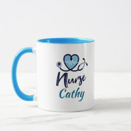 Caneca Enfermeira Azul Adorável Coração Personalizado