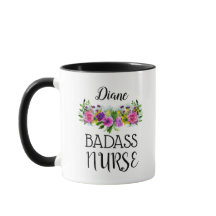 Enfermeira Badass Floral Nome Personalizado