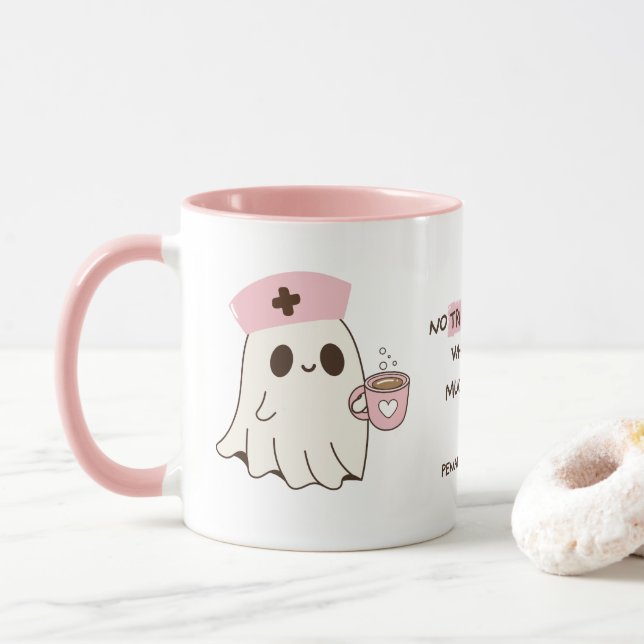 Caneca Enfermeira Cute Ghost Halloween Mug - 11oz (Com Donut)