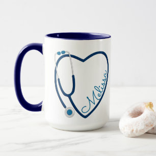 Caneca Enfermeira Stethoscope Heart Blue Coffee Fun