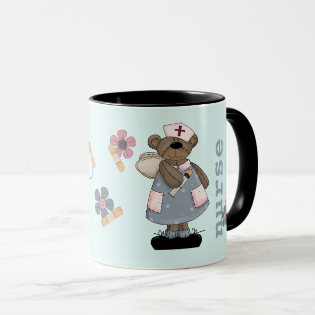 Caneca Enfermeiro de anjo de ursinho bonito (Frente Esquerda)