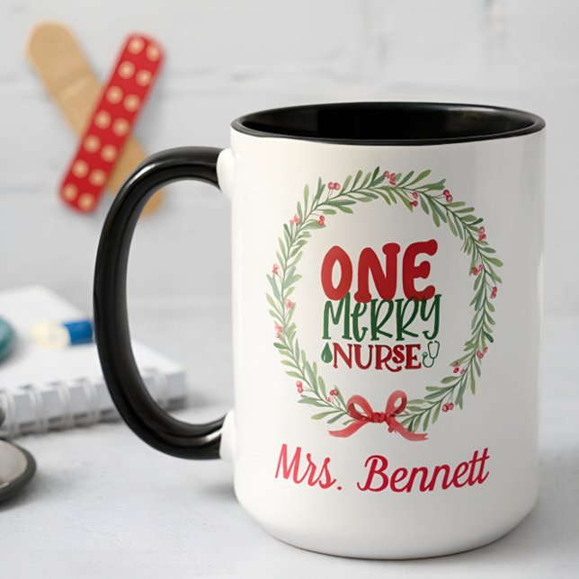 Caneca Enfermeiro Floral Noel de Natal Personalizado Boni (Criador carregado)