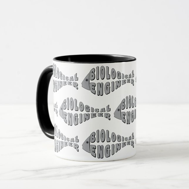 Caneca Engenheiro Biológico Peixe Cinza (Frente Esquerda)