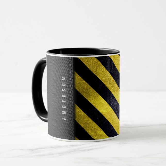 Caneca Engenheiro de Construção Listras de Perigo Amarelo (Frente Esquerda)