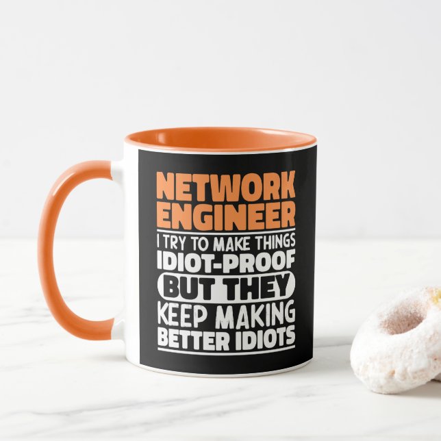 Caneca Engenheiro de Rede I Tento Fazer as Coisas Engraça (Com Donut)