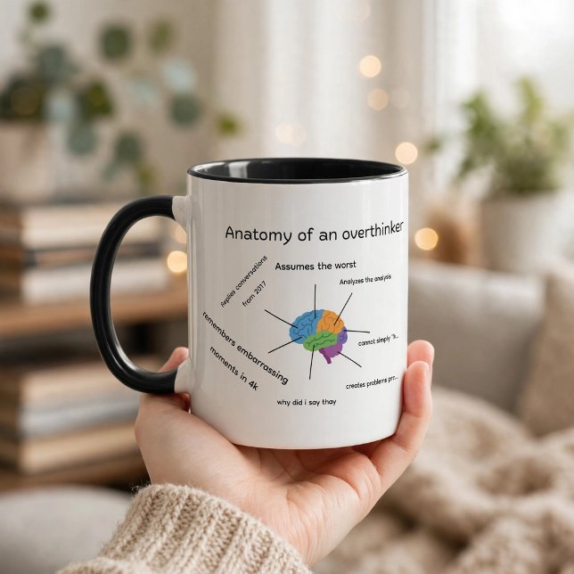 CANECA ENGRAÇADA (Anatomy of an Overthinker 🧠☕️
Assumes the worst, analyzes the analysis 😂)