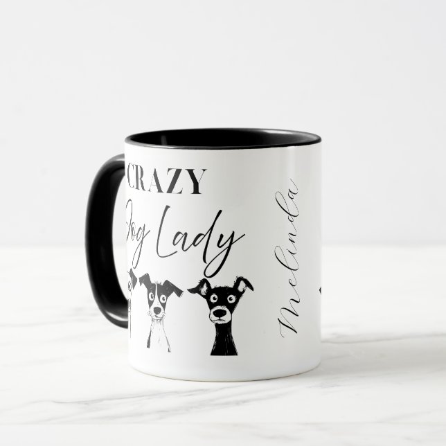 Caneca Engraçada Costura Louca Dama de Cachorro (Frente Esquerda)