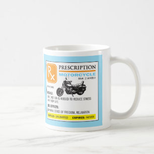 Caneca engraçada da motocicleta da prescrição