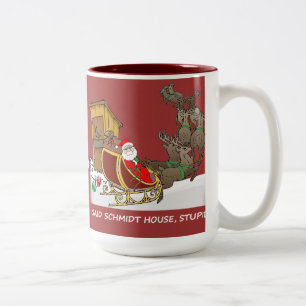 Caneca engraçada do Natal da casa de Schmidt