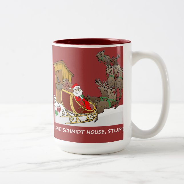 Caneca engraçada do Natal da casa de Schmidt (Direita)