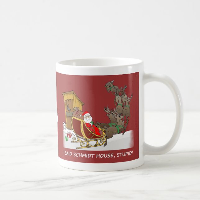 Caneca engraçada do Natal da casa de Schmidt (Direita)
