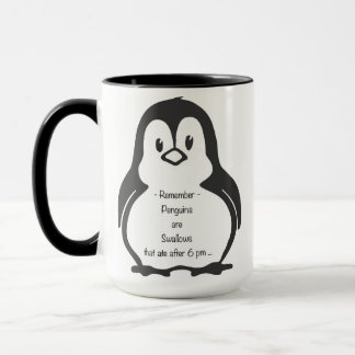 Caneca engraçada do pinguim da perda de peso das