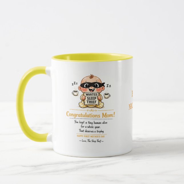 Caneca engraçada do primeiro Dia das Mães, Bebê La (Esquerda)