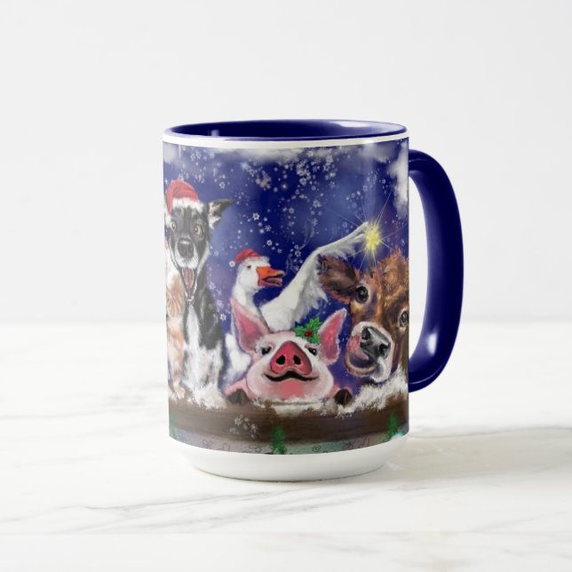 Caneca Engraçada Mug com Feliz Festa de Natal de Animais  (Frente Esquerda)