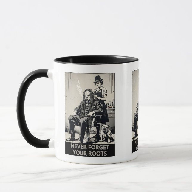 Caneca engraçada 'nunca esqueça suas raízes' (Esquerda)