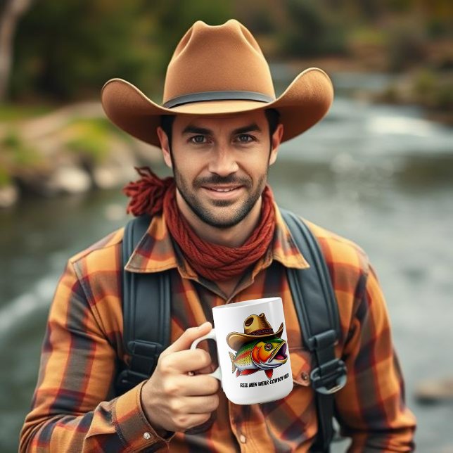 Caneca Engraçada Para Peixe Com Chapéu De Cowboy (Funny Gift for him-Fish Wearing a Cowboy Hat Coffee Mug )
