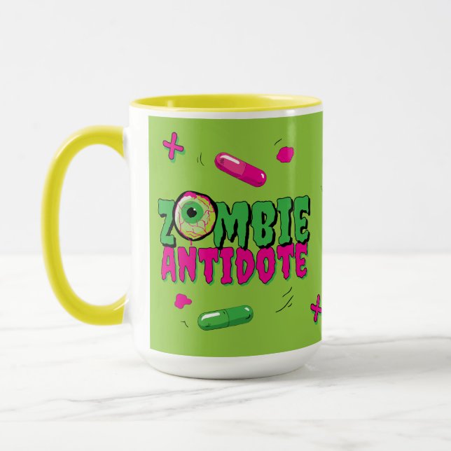 Caneca Engraçado antídoto Zombie. Shhh. Zombie antes... (Esquerda)