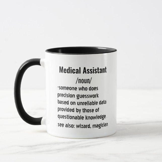 Caneca Engraçado Assistente Médico Definição Dúvidas masc (Esquerda)