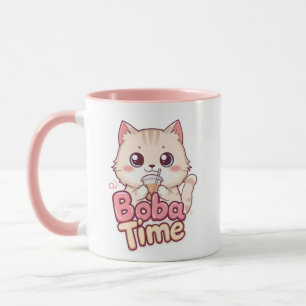Caneca Engraçado Bubble Tea Anime Kitten Art