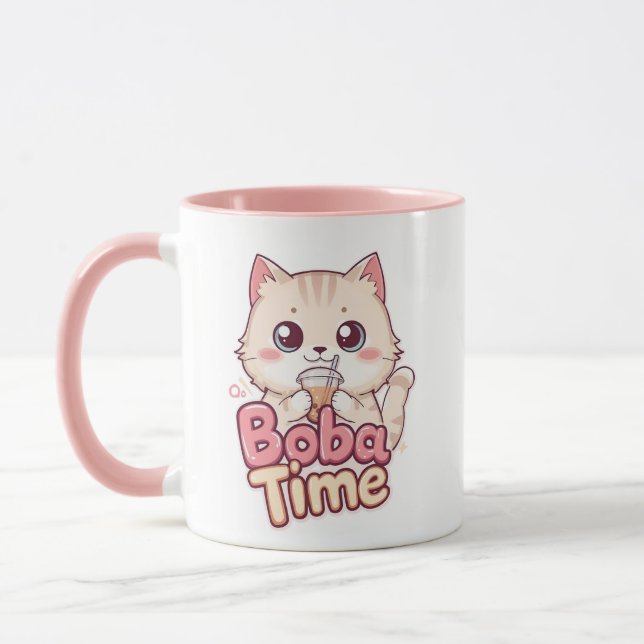 Caneca Engraçado Bubble Tea Anime Kitten Art (Esquerda)