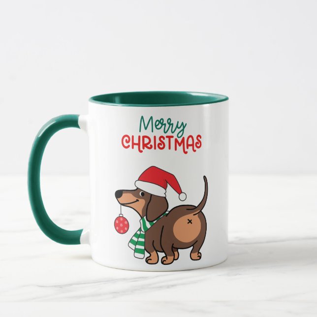 Caneca Engraçado Cachorro Bonito Feliz Natal (Esquerda)