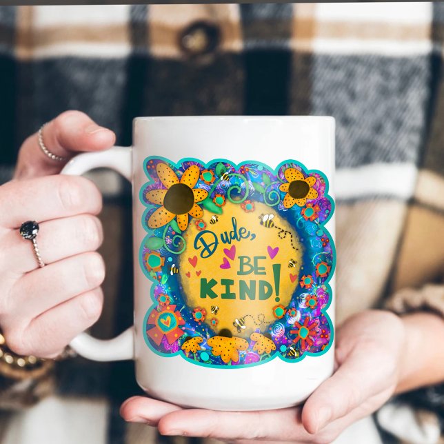 Caneca Engraçado, Cara Floral, Seja gentil Inspirividade  (Criador carregado)
