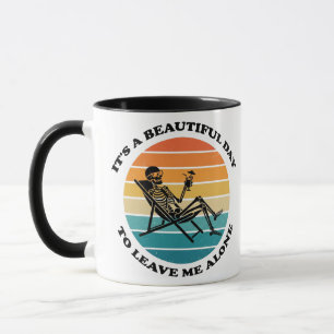 Caneca Engraçado "Deixe-me em Paz" Esqueleto Retro Sarcás