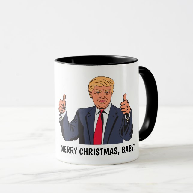 Caneca Engraçado Donald Trump, MERRY CHRISTMAS, BABY! (Frente Esquerda)