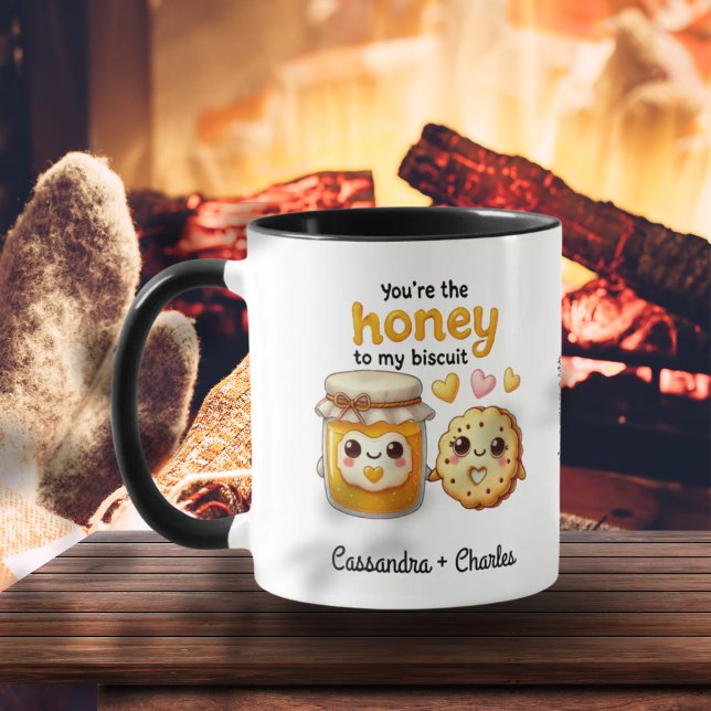 Caneca Engraçado e bonito personalizado "Mel para o meu b (Funny & Cute Customized "Honey to My Biscuit" Mug)