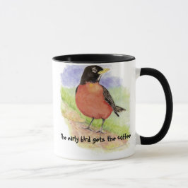 Caneca Engraçado, Early Bird recebe o café Robin