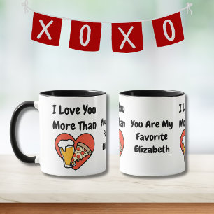 Caneca Engraçado Fofo Eu Te Amo Mais Que Pizza e Cerveja