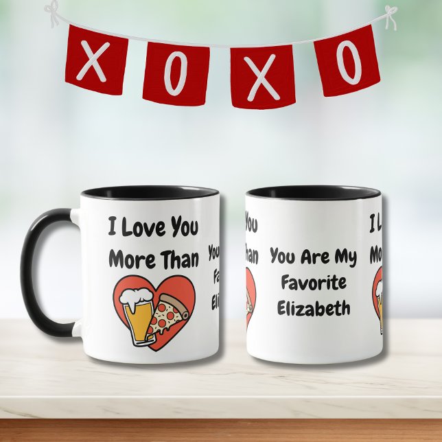 Caneca Engraçado Fofo Eu Te Amo Mais Que Pizza e Cerveja (Criador carregado)