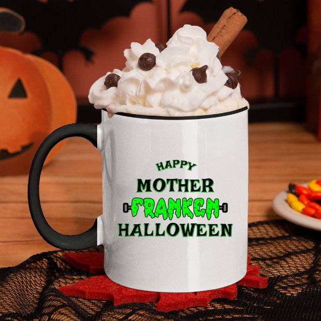 Caneca Engraçado Frankenstein Feliz Mãe Franken Halloween (Funny Frankenstein Happy Mother Franken Halloween Mug)
