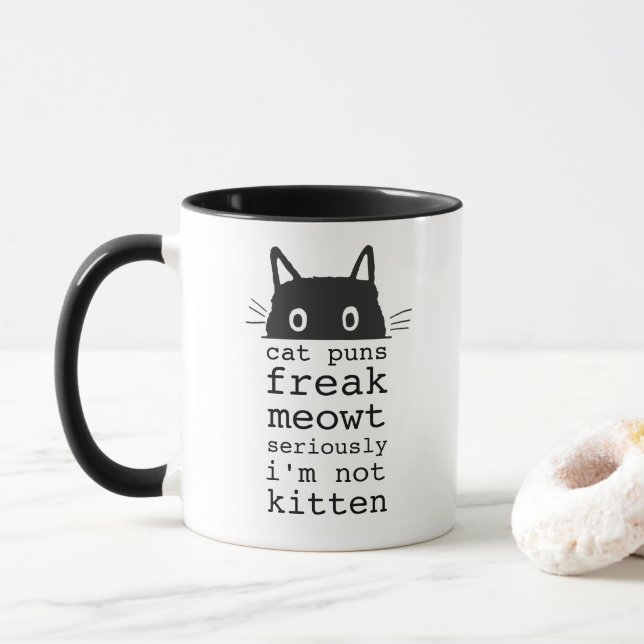Caneca Engraçado Gato Humoroso Puns Freak Meowt (Com Donut)