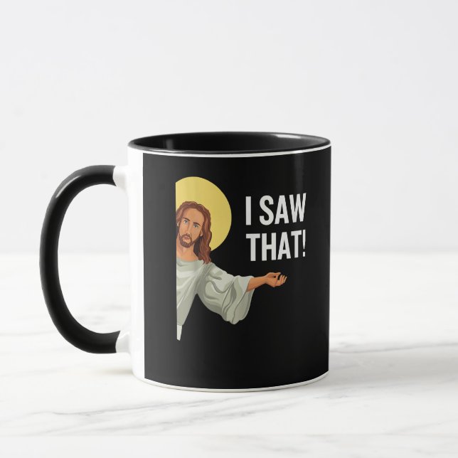 Caneca Engraçado Jesus Meme Eu Vi Que Christian Cote Deus (Esquerda)