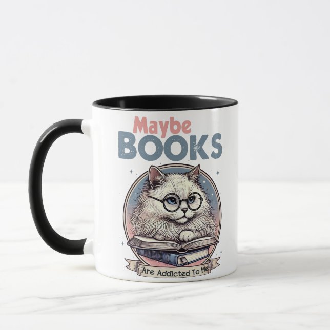 Caneca Engraçado Leitura de Gato Com Café (Esquerda)