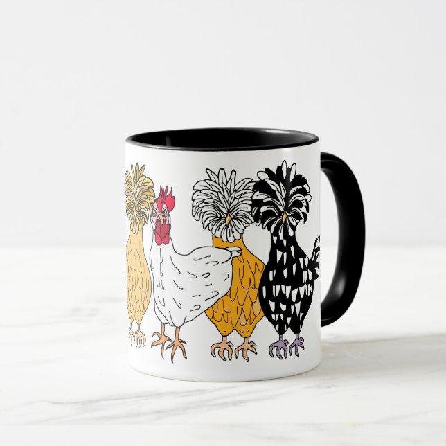 Caneca Engraçado Mão Desenhada Galinhas de Cartoons (Frente Esquerda)