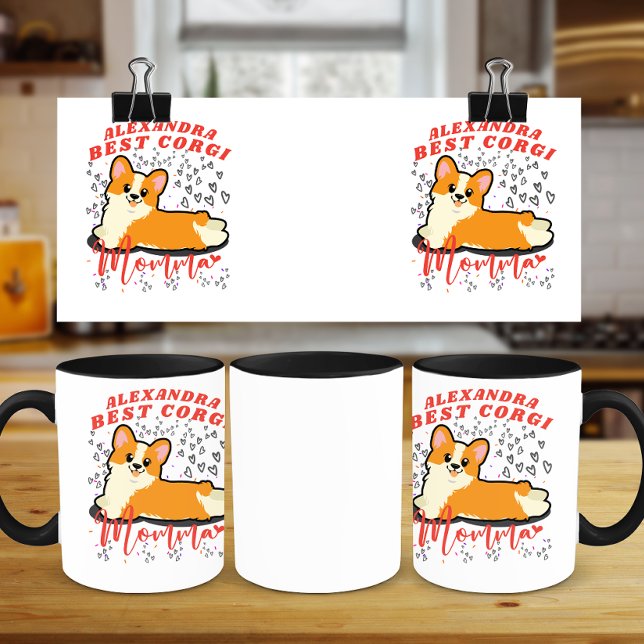 Caneca Engraçado melhor Corgi Momma com corações gráficos (Criador carregado)