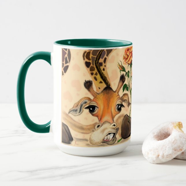 Caneca Engraçado Mug Presente Romântico Girafa - Cavalhei (Com Donut)