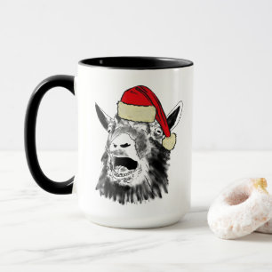 Caneca Engraçado Natal Gritando Desenho de Cabra