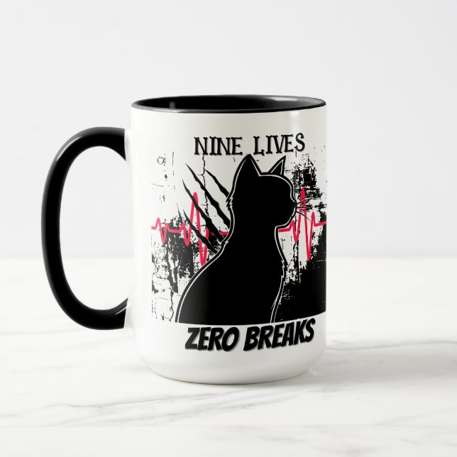 Caneca Engraçado "Nove Vidas Zero Quebras" Amo de Gato Hu (Esquerda)