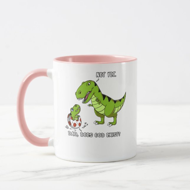 Caneca Engraçado Pai De Dinossauro T-Rex Deus Existe Ateu (Esquerda)