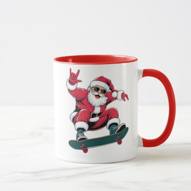 Caneca Engraçado Papai Noel num skate (Direita)