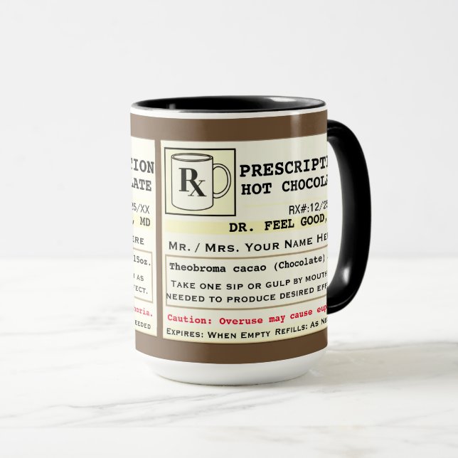 Caneca Engraçado Prescrição Quente Chocolate (Frente Esquerda)
