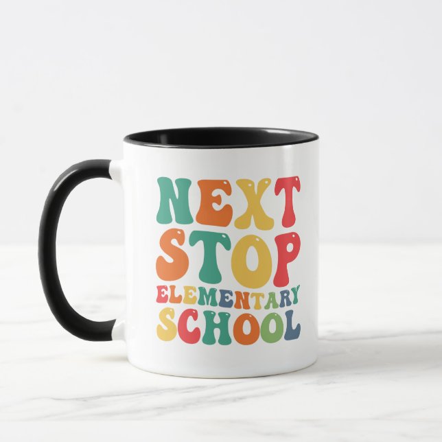 Caneca Engraçado Próximo Parar Graduação Escolar Elementa (Esquerda)